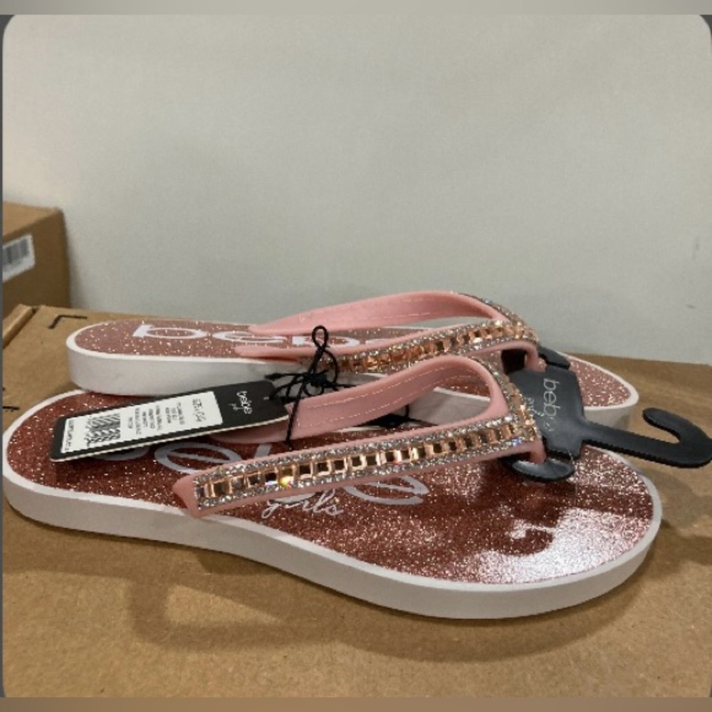 BeBe Pink Rhinestone Kids Flip Flops